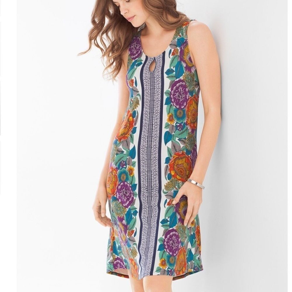 Soma Keyhole Sleeveless Short Dress Garden Bloom Ivory Sz S Floral Print - Picture 1 of 7